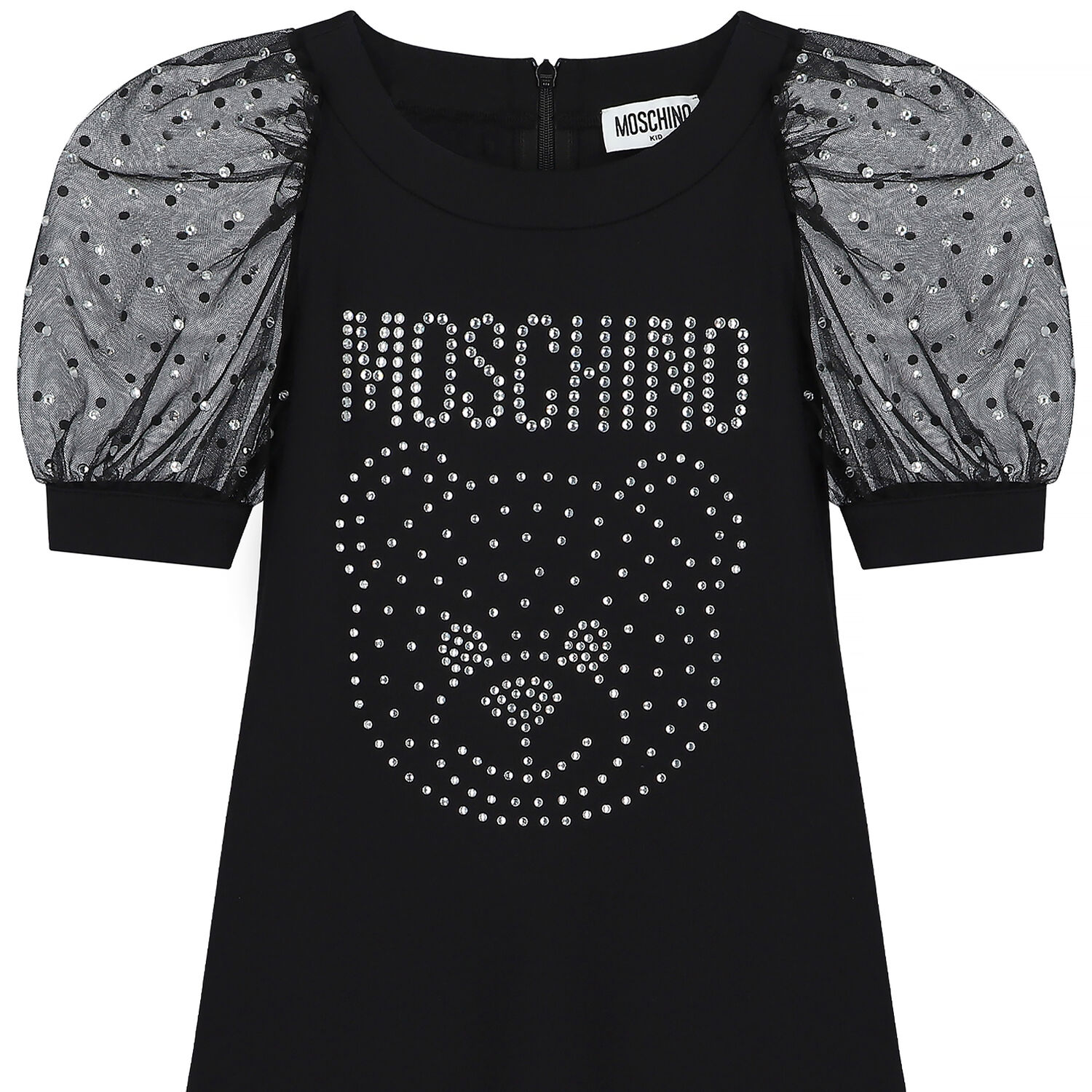 Girls Black Logo Embellished Dress, 1, hi-res