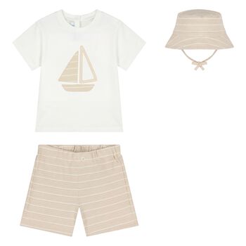 Younger Boys White & Beige Shorts Set