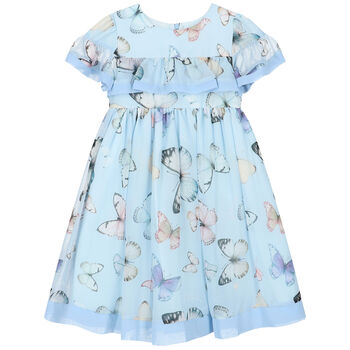 Girls Blue Butterfly Chiffon Dress