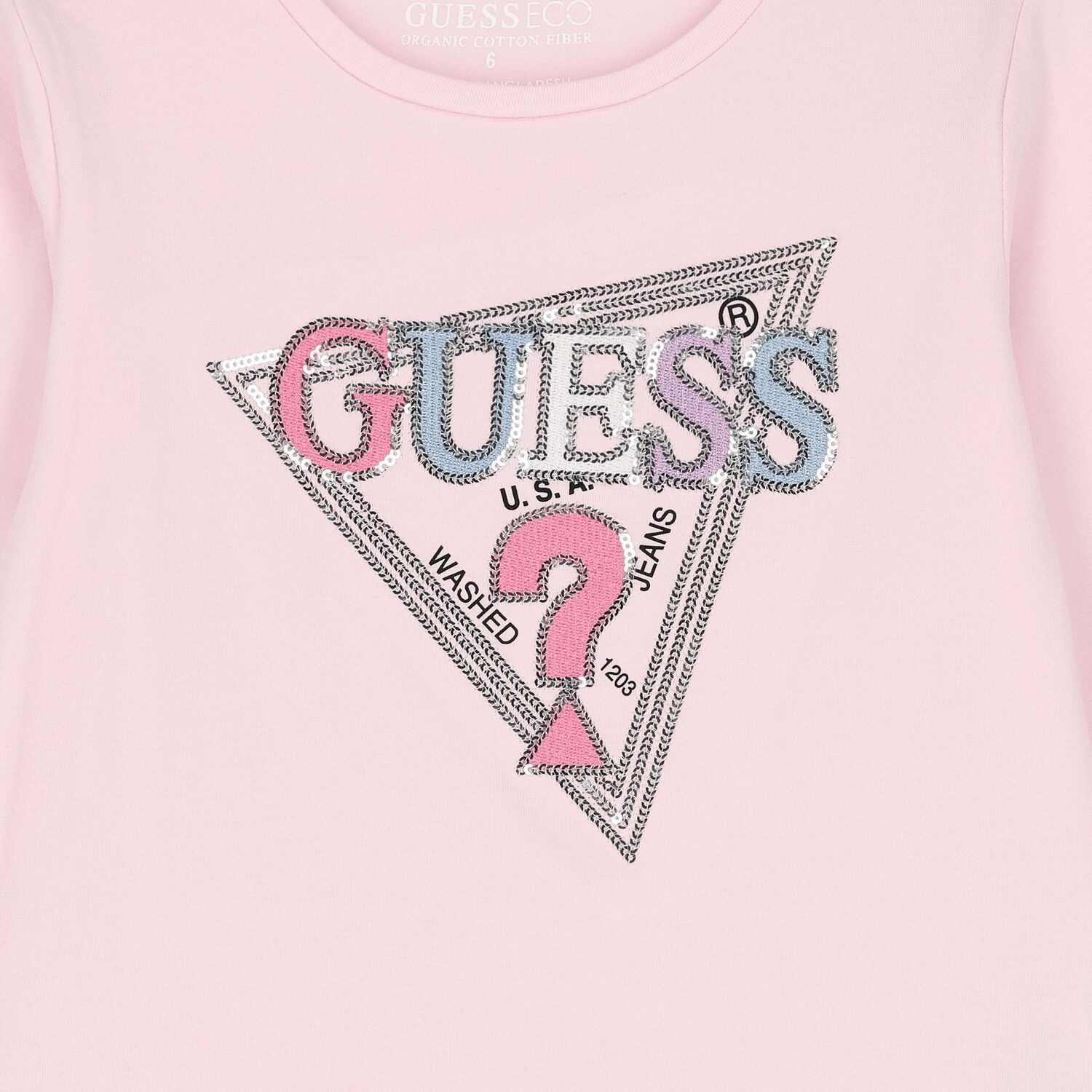 Girls Pink Logo Sequin Long Sleeve Top, 4, hi-res image number null