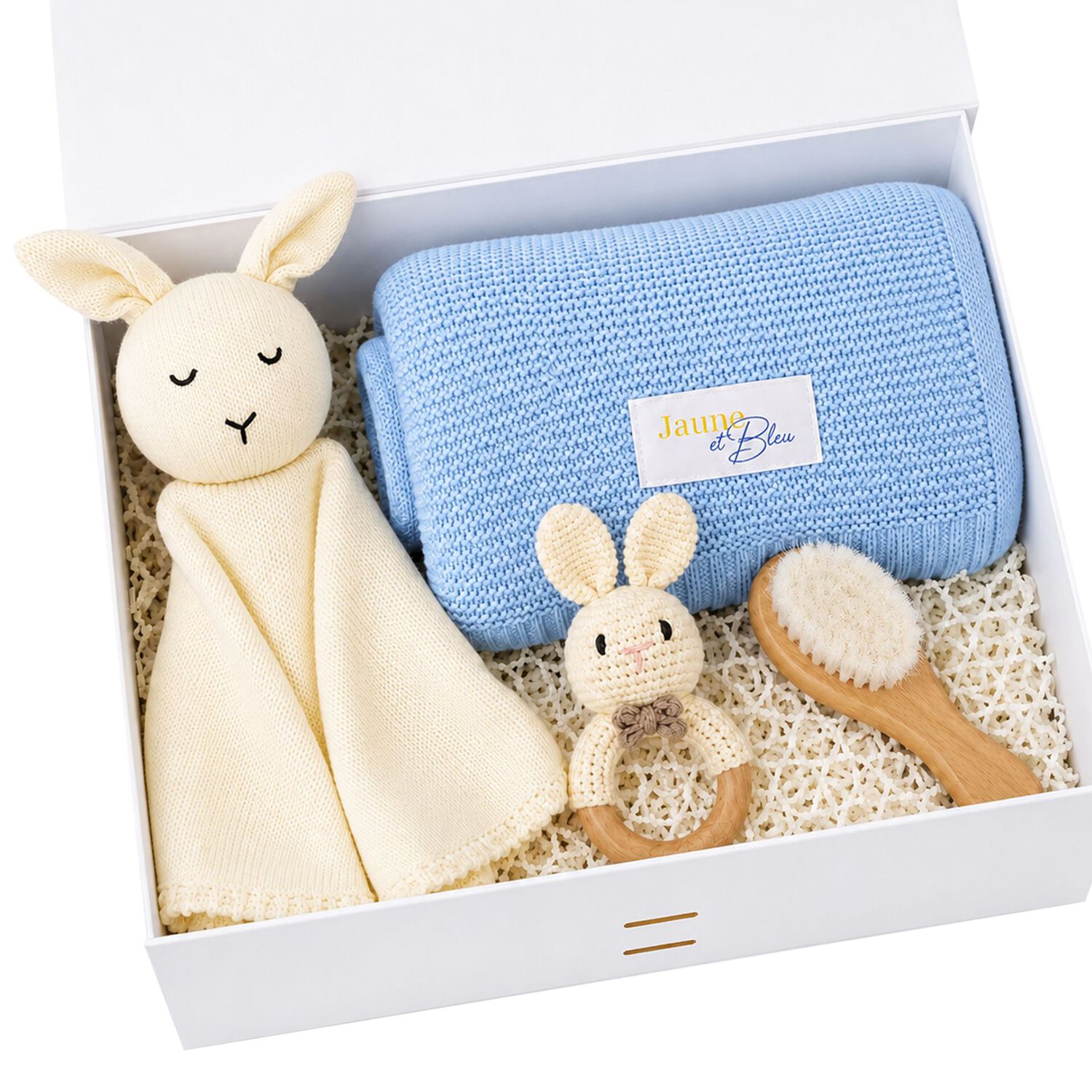 Ivory & Blue Baby Blanket & Bunny Comforter Gift Set, 2, hi-res