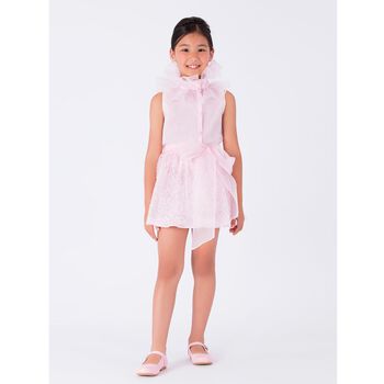 Girls Pink Bow Chiffon Skirt Set