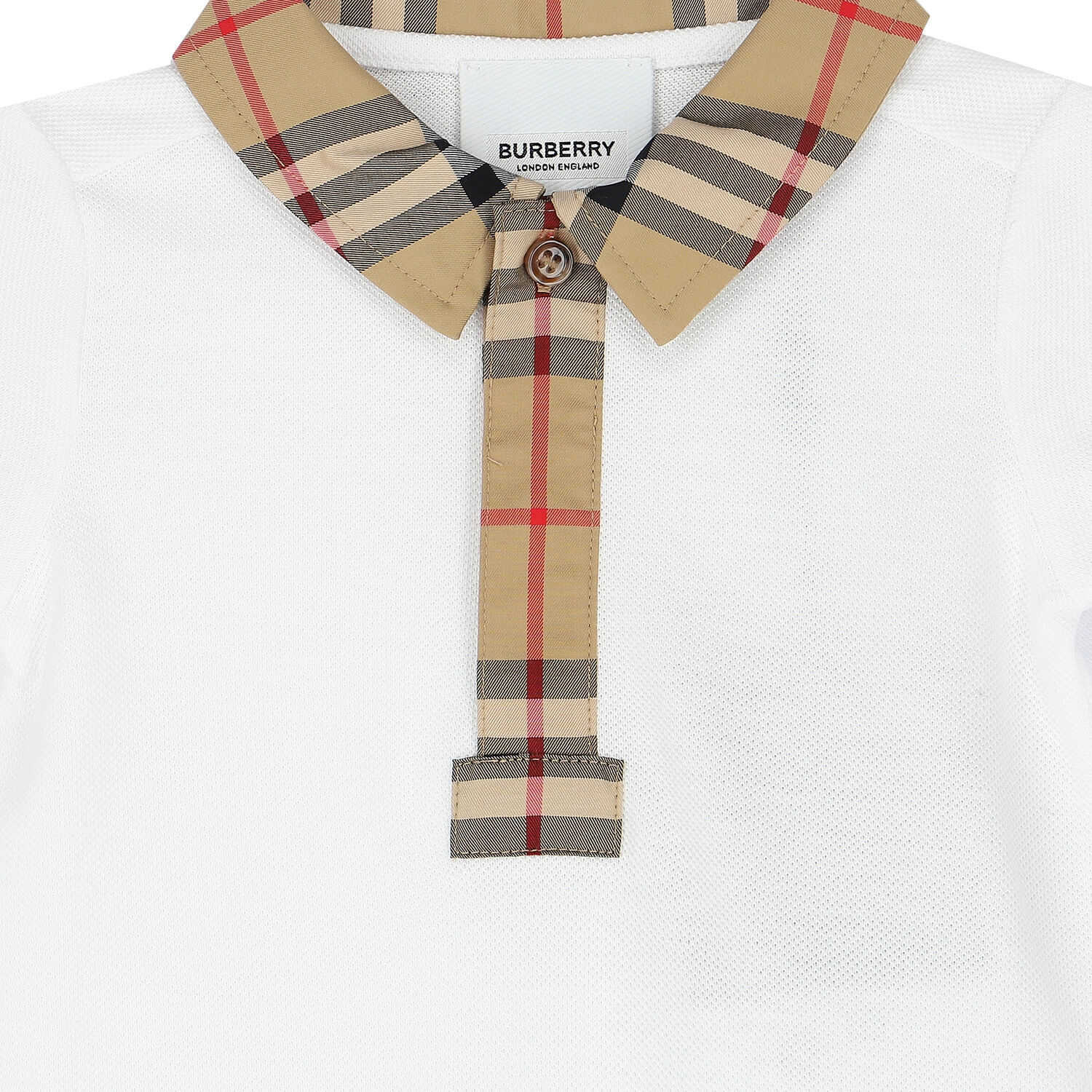 White & Checked Piqué Baby Romper, 1, hi-res image number null