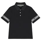 Boys Black Logo Polo Shirt, 2, hi-res