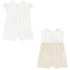 Baby Girls Beige & White Cotton Rompers ( 2-Pack ), 2, hi-res