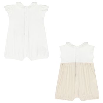 Baby Girls Beige & White Cotton Rompers ( 2-Pack )