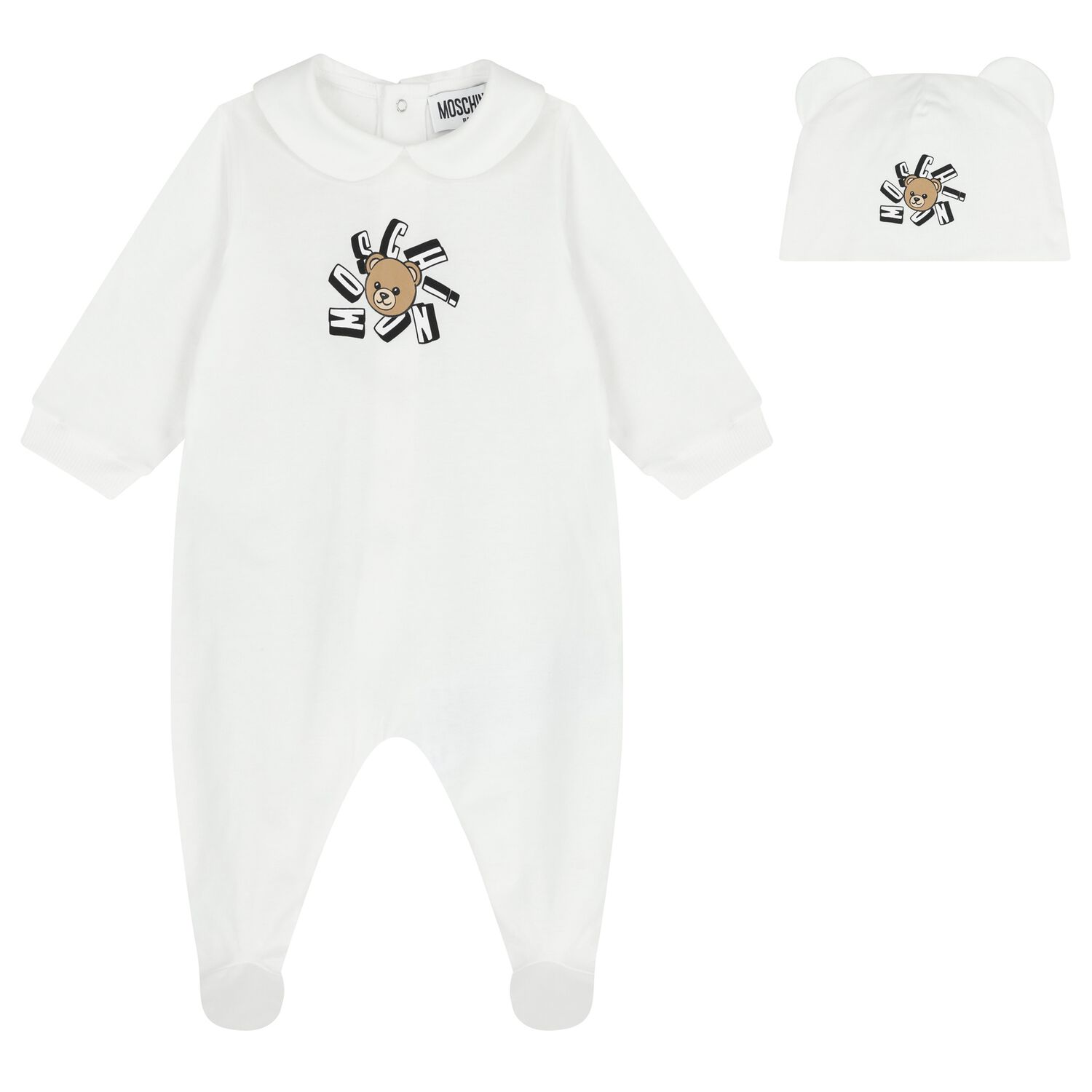 White Teddy Bear Logo Babygrow Gift Set , 1, hi-res