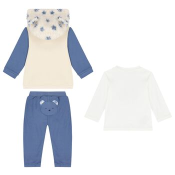 Baby Boys Beige, White & Blue Tracksuit (3 Piece)
