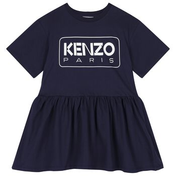 Girls Navy Blue Logo Dress