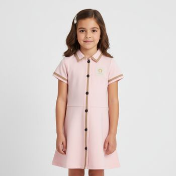 Girls Pink & Beige Polo Dress