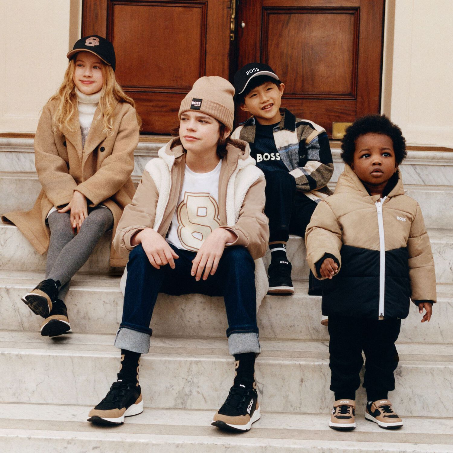 Boys Beige & Black Logo Trainers, 1, hi-res