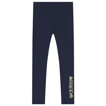Girls Navy Blue Logo Leggings
