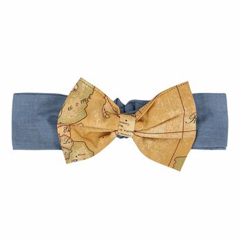 Baby Girls Blue & Beige Geo Map Bow Headband