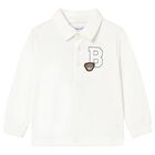 Younger Boys White Teddy Bear Polo Shirt, 1, hi-res