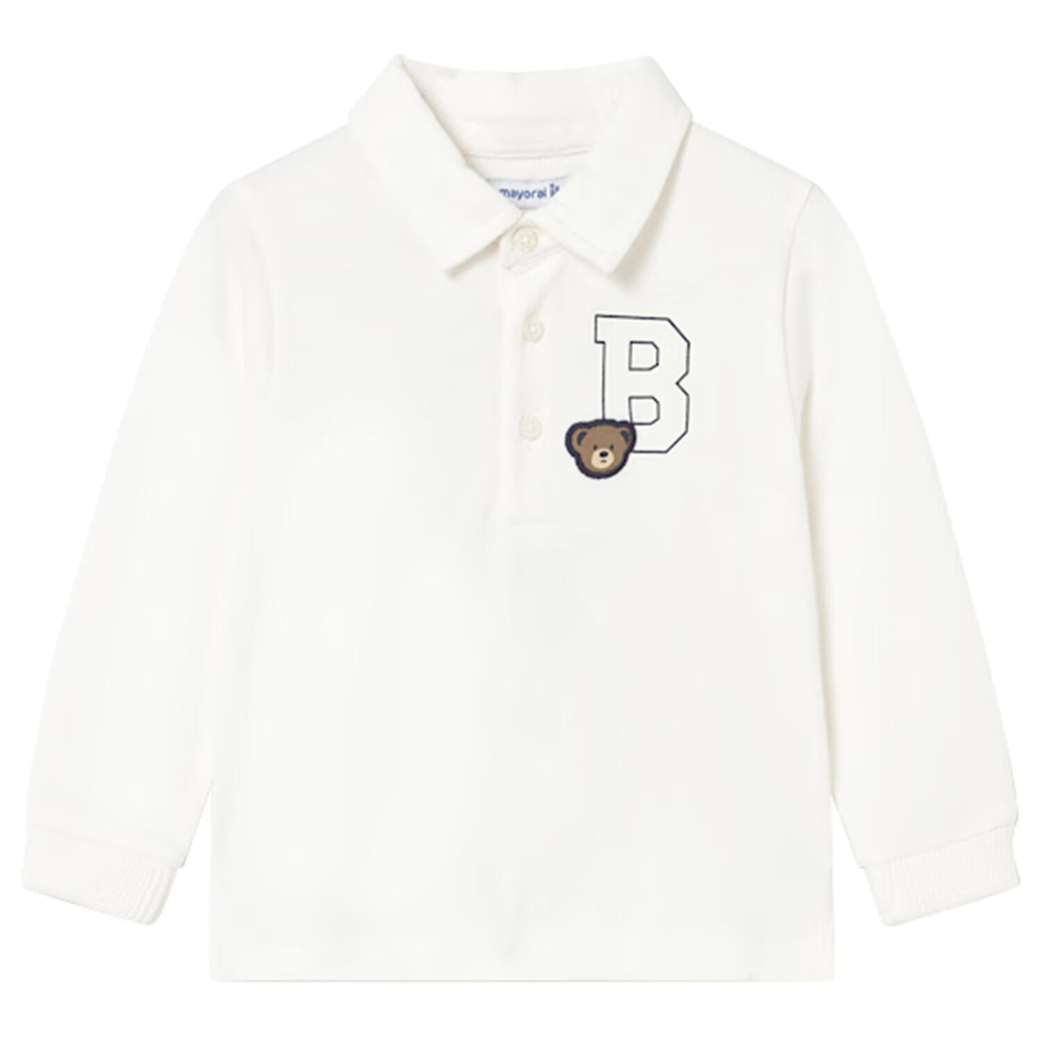 Younger Boys White Teddy Bear Polo Shirt, 1, hi-res