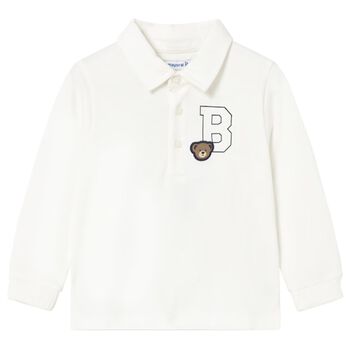 Younger Boys White Teddy Bear Polo Shirt
