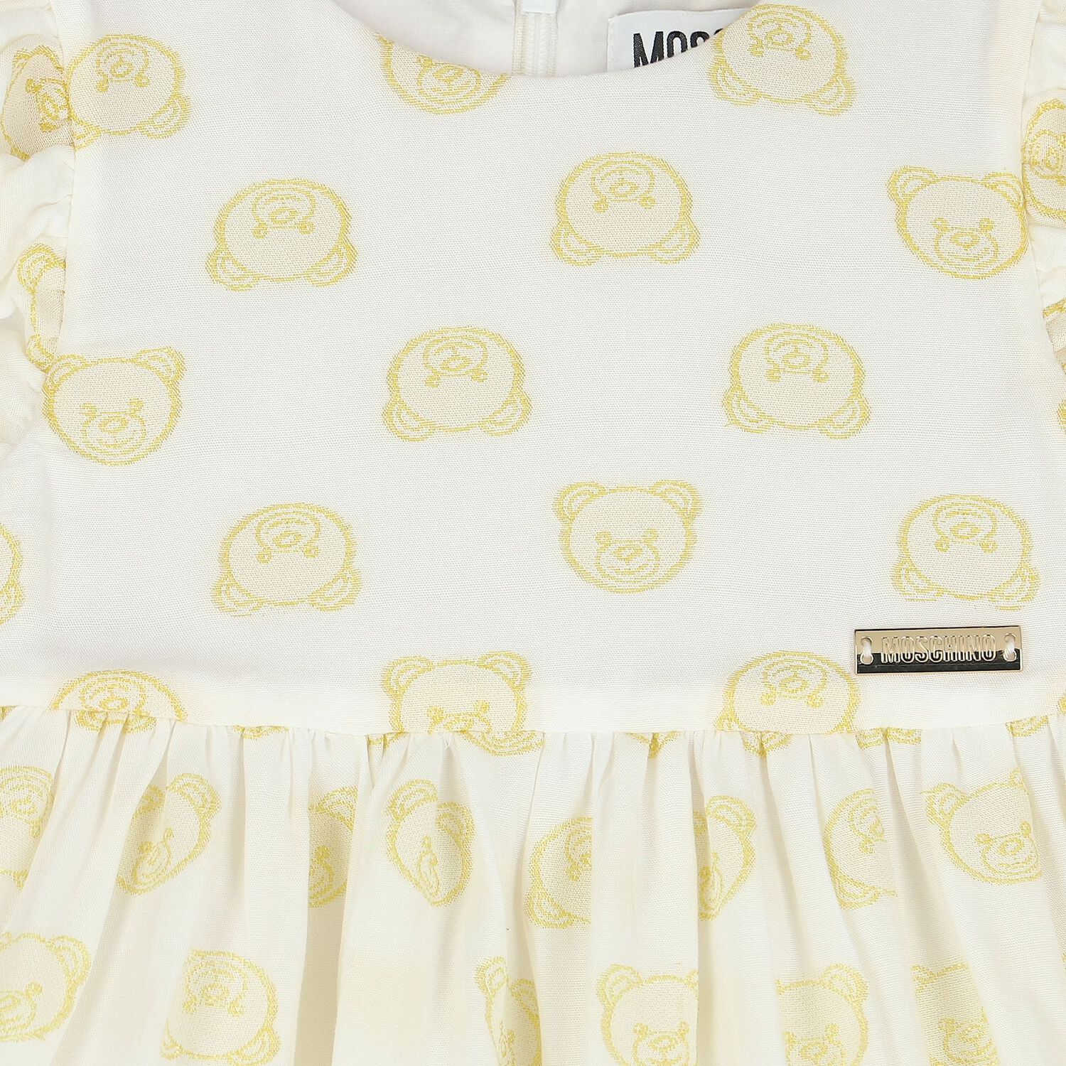 Younger Girls Ivory & Gold Logo Dress, 1, hi-res