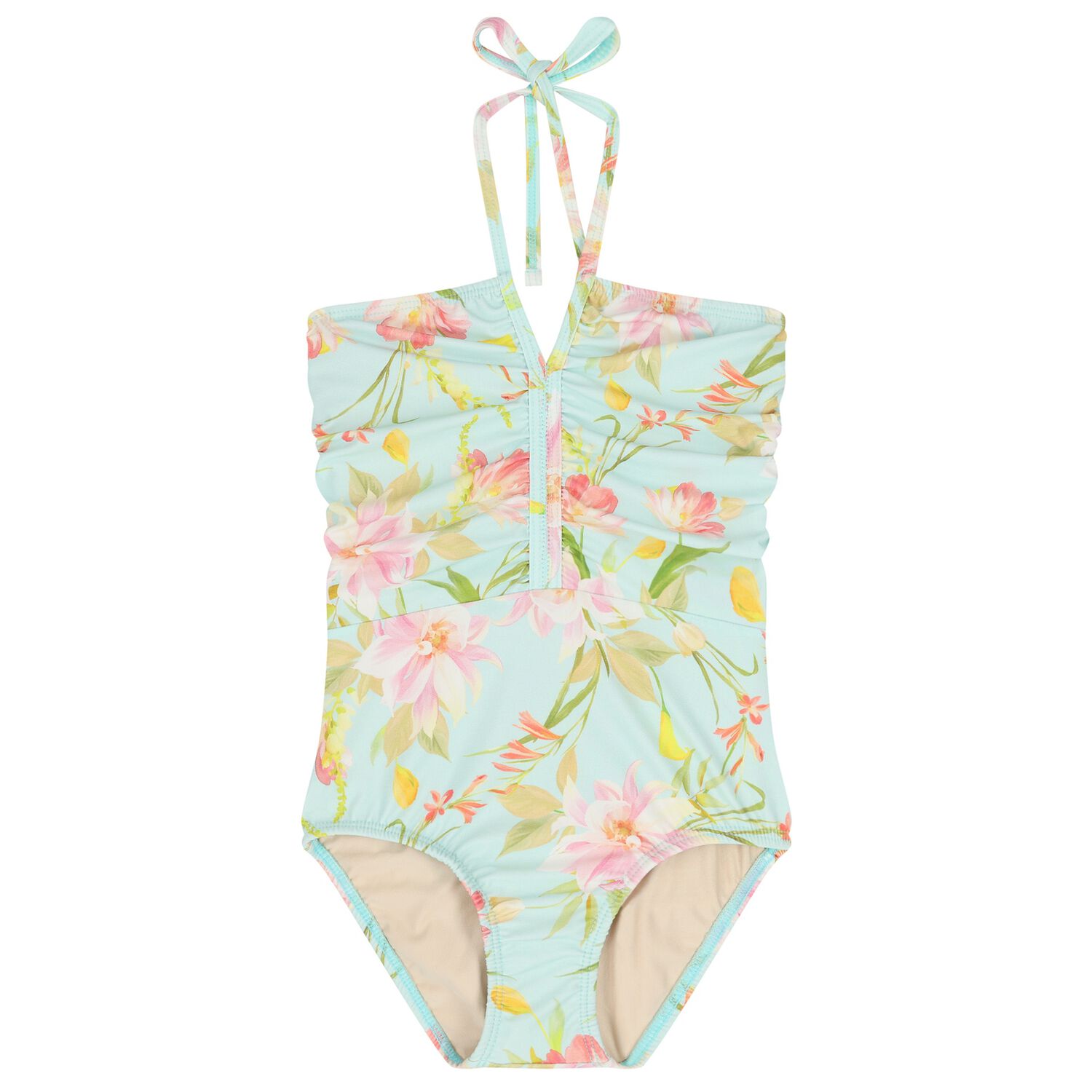 Girls Blue Floral Swimsuit, 1, hi-res