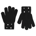 Girls Black Embellished Knitted Gloves, 2, hi-res