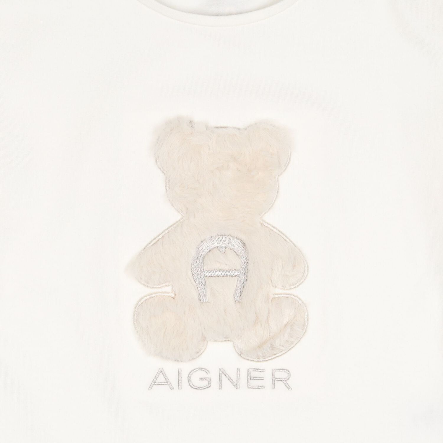 Younger Girls Ivory Faux Fur Teddy Bear Logo T-Shirt, 1, hi-res