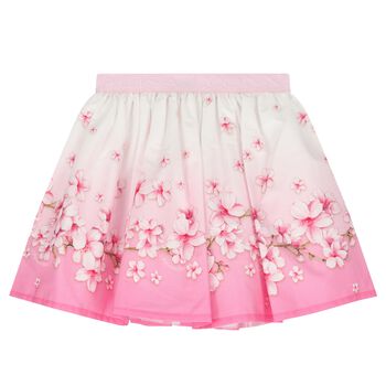 Girls White & Pink Cherry Blossom Skirt