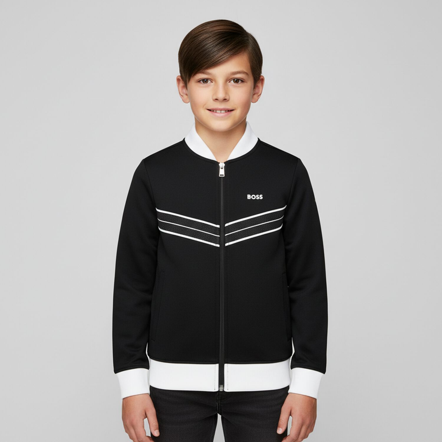 Boys Black Logo Zip Up Top, 1, hi-res image number null