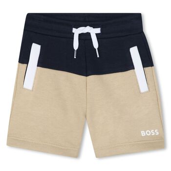 Younger Boys Navy Blue & Beige Logo Shorts