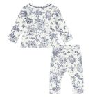 Navy Blue & White Toile De Jouy Cotton Baby Pyjamas, 1, hi-res