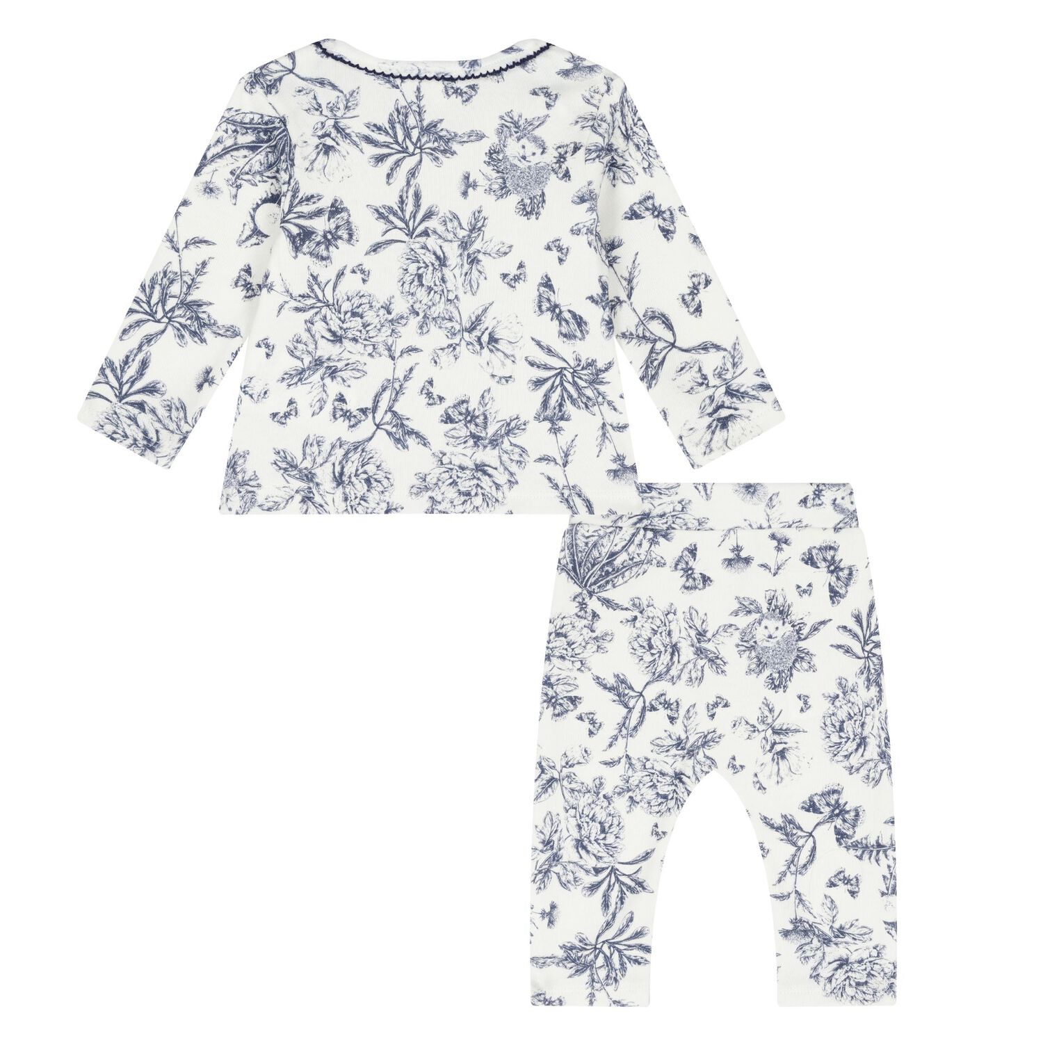 Navy Blue & White Toile De Jouy Cotton Baby Pyjamas, 1, hi-res