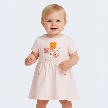 Younger Girls Pink Floral Logo Dress