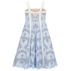 Girls White & Blue Embroidery Maxi Dress, 1, hi-res