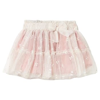 Younger Girls Ivory & Pink Bow Tulle Skirt