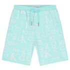 Boys Aqua & White Logo Shorts, 2, hi-res
