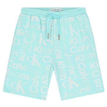 Boys Aqua & White Logo Shorts