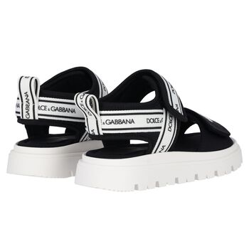 Black & White Logo Velcro Sandals