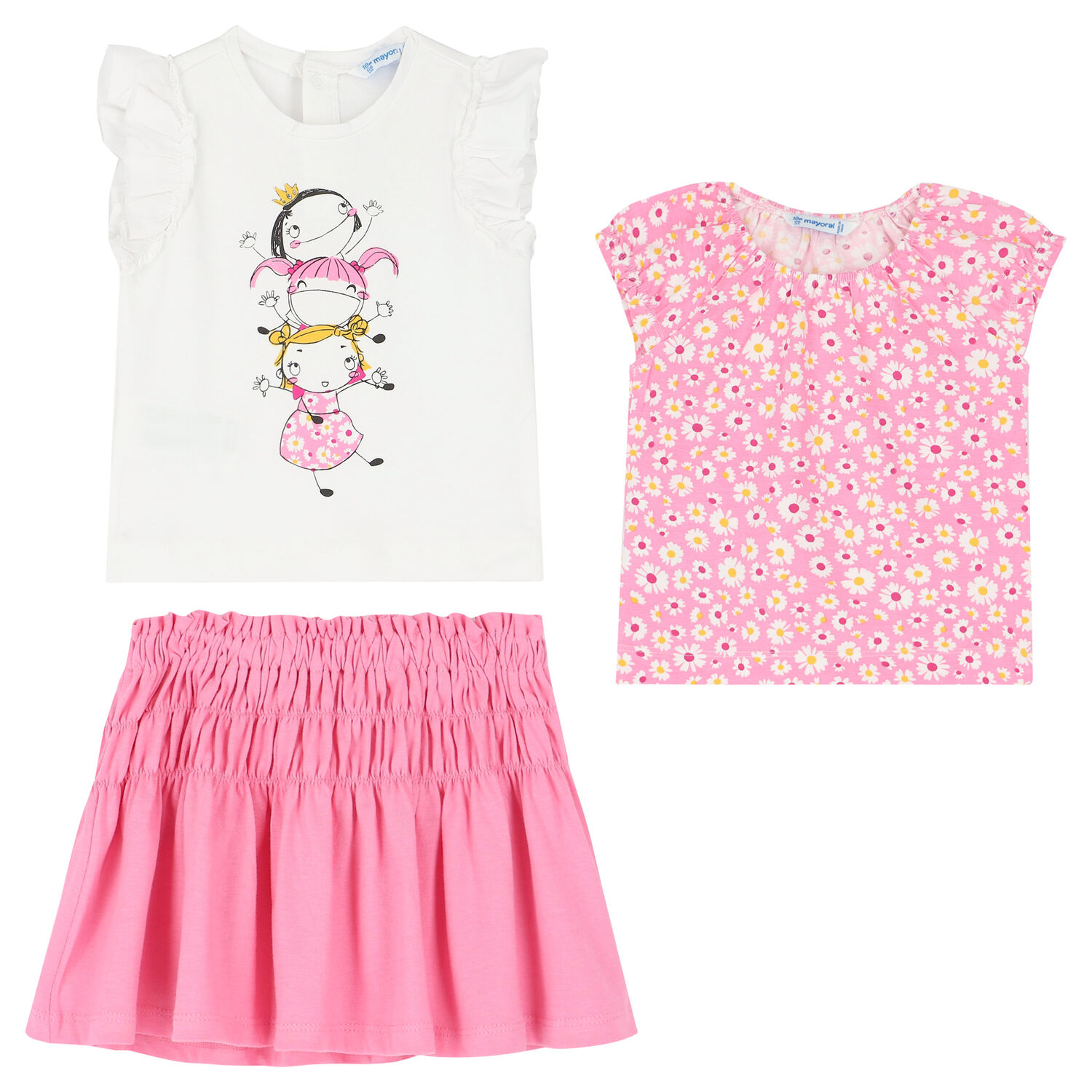 Younger Girls Pink & White Skirt Set, 1, hi-res