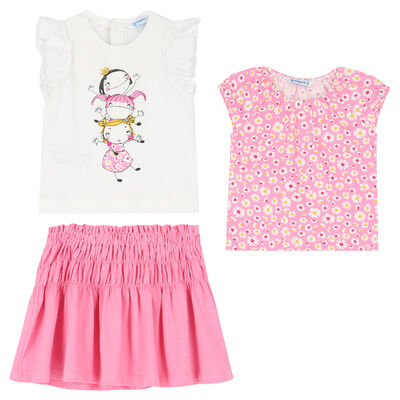 Younger Girls Pink & White Skirt Set