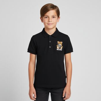 Boys Black Teddy Bear Polo Shirt, 1 Boys Black Teddy Bear Polo Shirt