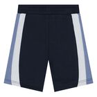 Younger Boys Navy Blue Striped Shorts, 1, hi-res