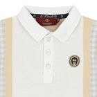Younger Boys White & Beige Logo Polo Shirt, 1, hi-res