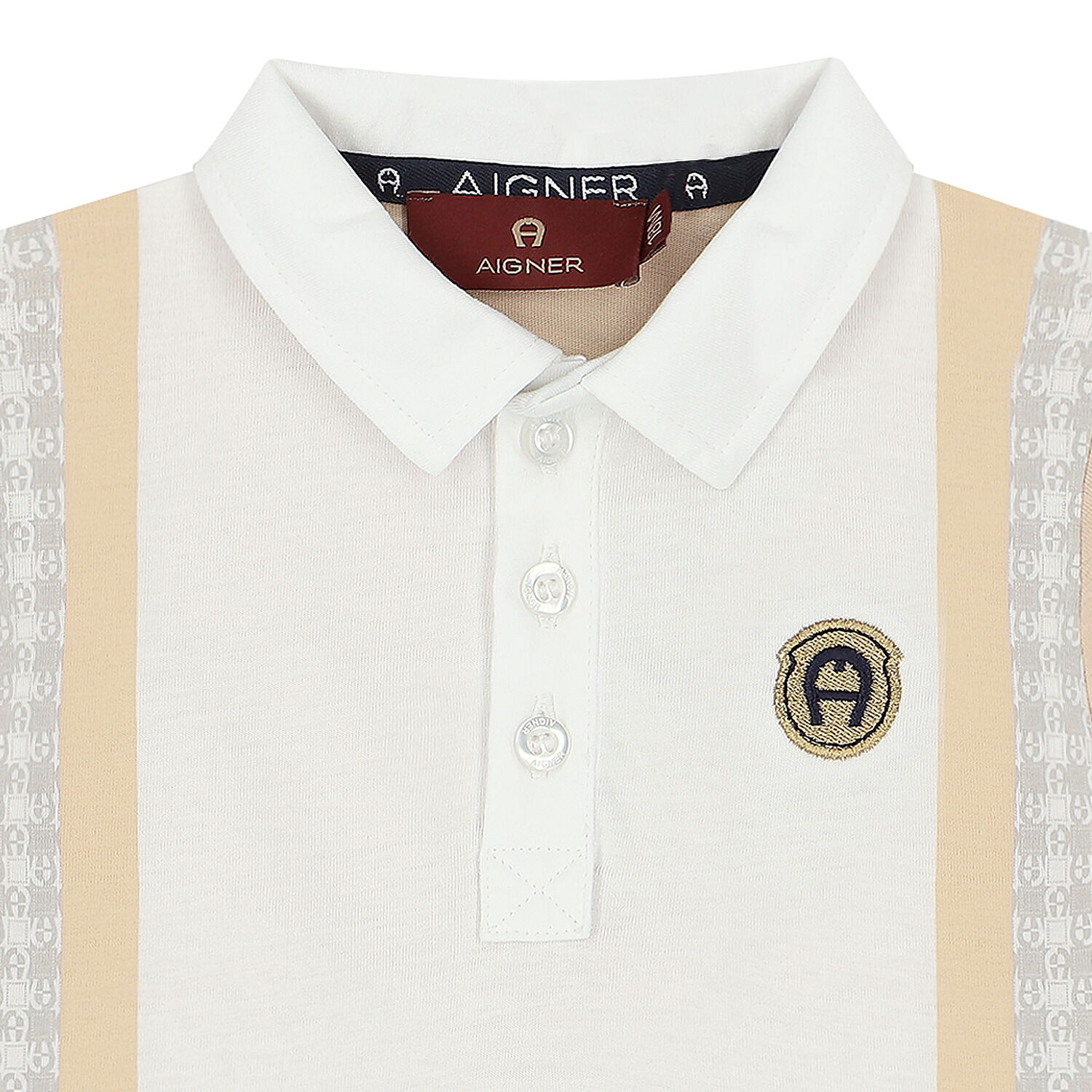 Younger Boys White & Beige Logo Polo Shirt, 1, hi-res image number null