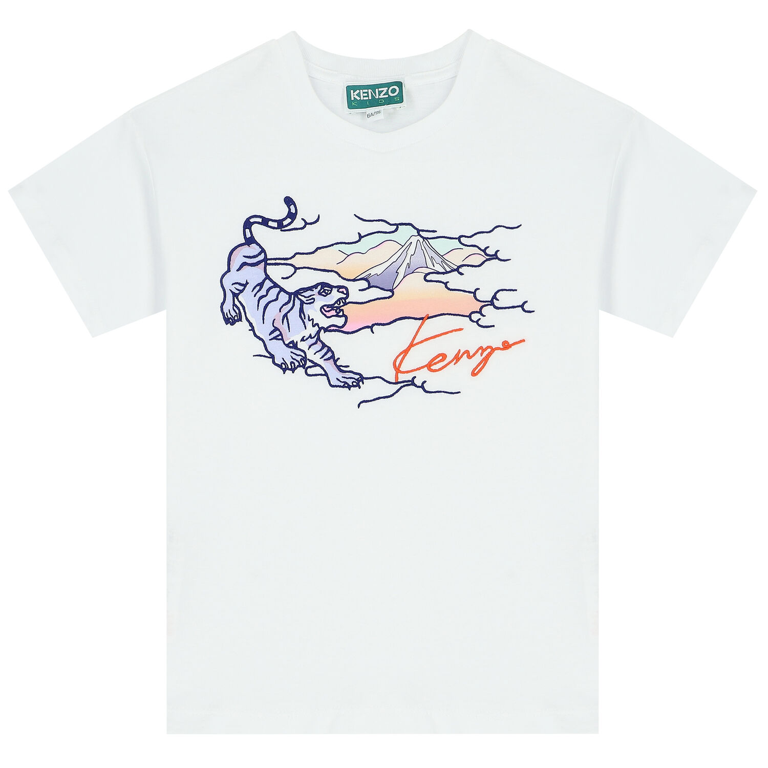 Girls White Logo Tiger T-Shirt, 1, hi-res
