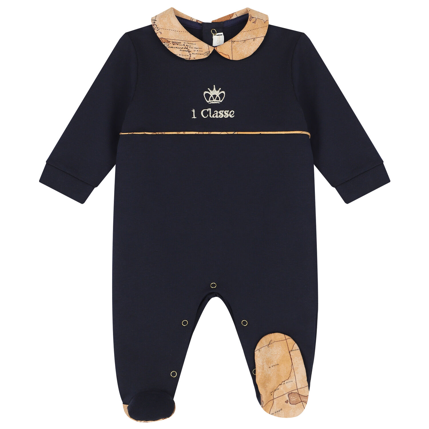 Baby Boys Navy Blue & Beige Logo Babygrow, 1, hi-res