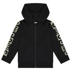 Boys Black Logo Hooded Zip Up Top, 1, hi-res