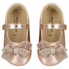 Baby Girls Rose Gold Crystal Shoes, 2, hi-res