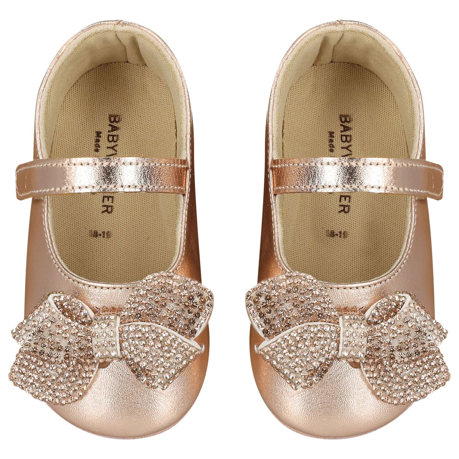 Baby Girls Rose Gold Crystal Shoes, 2, hi-res image number null