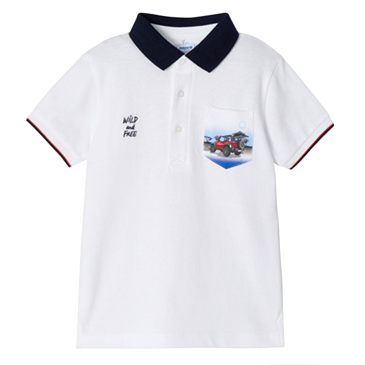 Boys White Graphic Polo Shirt, 1, hi-res