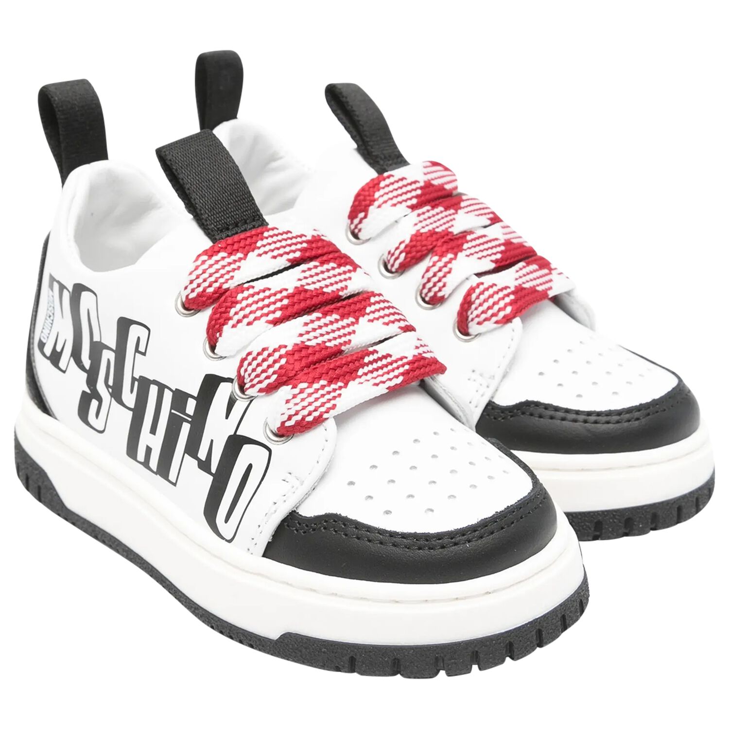 White & Black Logo Leather Trainers, 1, hi-res