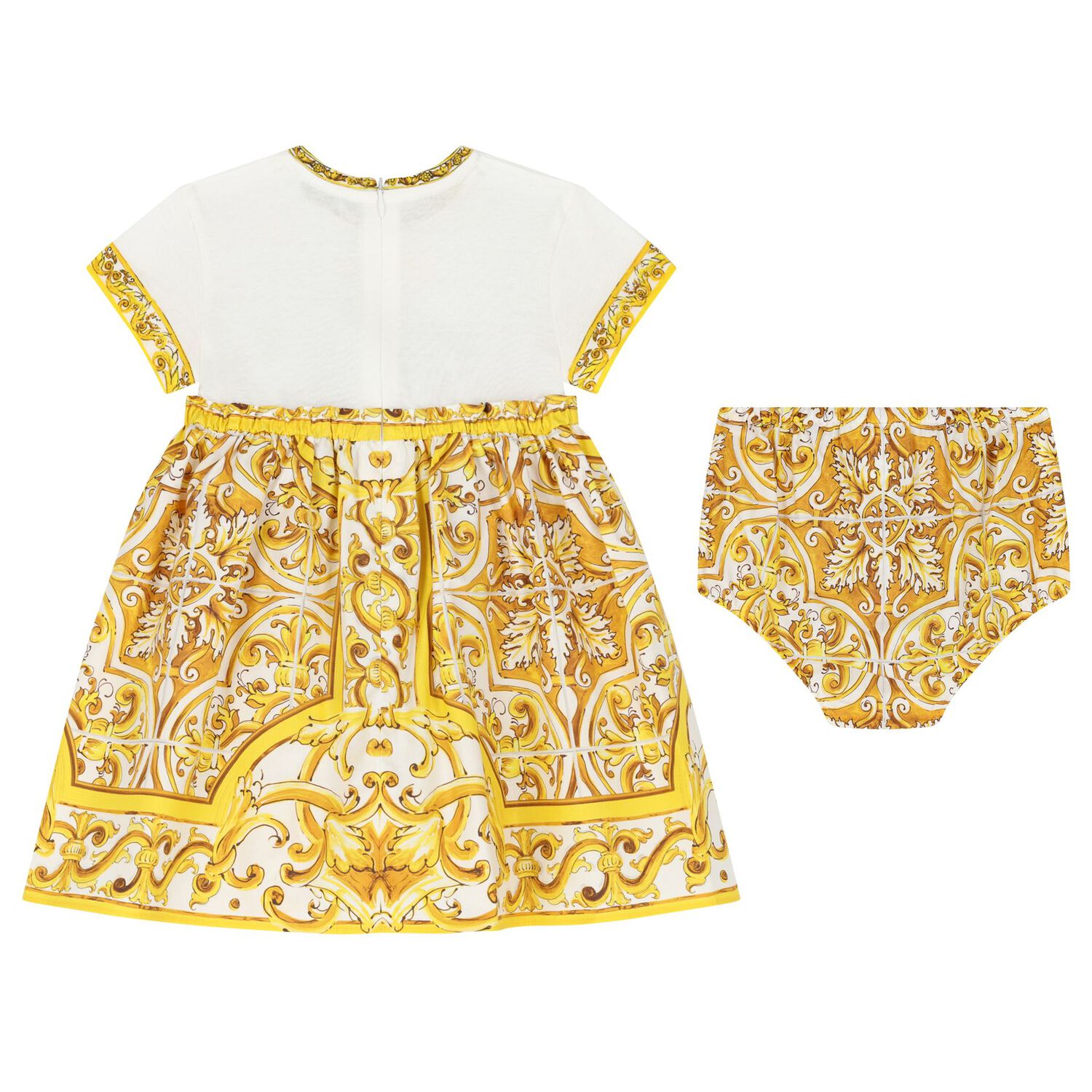 Baby Girls White & Yellow Majolica Dress Set, 1, hi-res