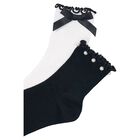 Girls White & Black Socks ( 2-Pack ) , 1, hi-res